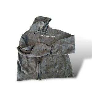 New York Times Mens Medium Grey Full Zip Up Hoodie Hooded Sweatshirt